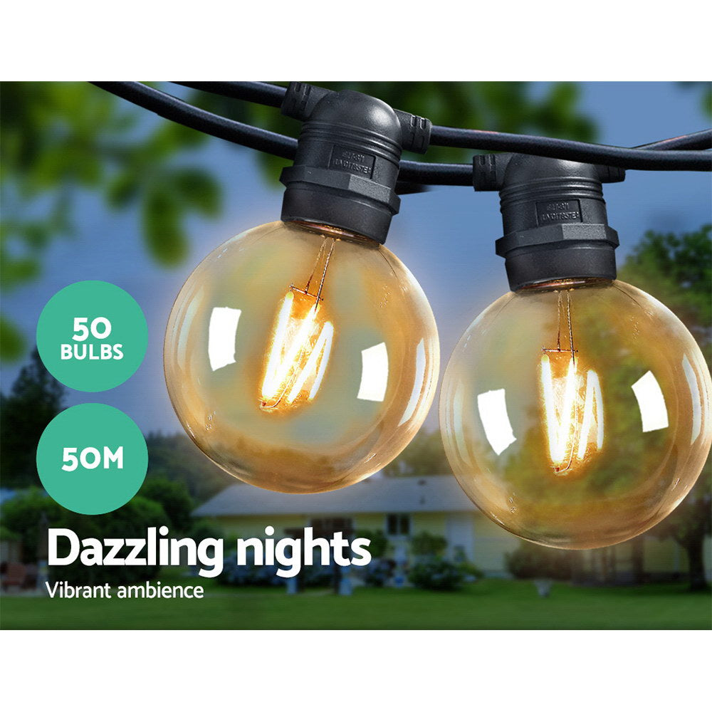 NNEDSZ 50m LED Festoon String Lights 50 Bulbs Kits Wedding Party Christmas G80-2