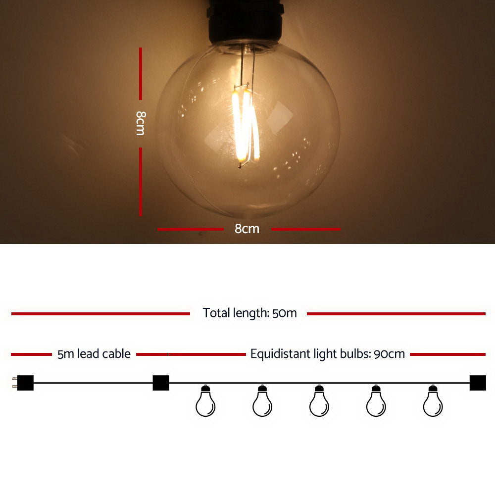 NNEDSZ 50m LED Festoon String Lights 50 Bulbs Kits Wedding Party Christmas G80-1