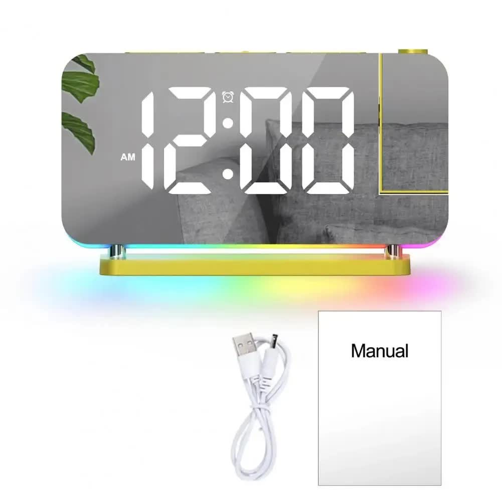 NNEDSZ Gold RGB LED Projection Alarm Clock, Multi-Color Night Light with Snooze Function, Home Decor Digital Clock-0