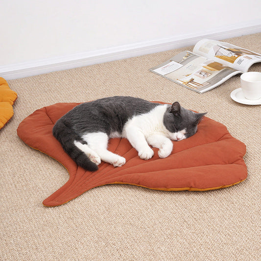 NNEDSZ 1 Pcs Yellow Leaf-Shaped Pet Sleeping Mat - Durable Dog Floor Pad & Cat Bed for Sleeping and Playtime-0