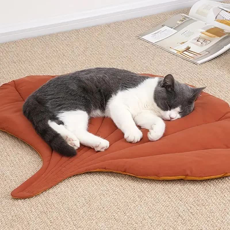 NNEDSZ 1 Pcs Yellow Leaf-Shaped Pet Sleeping Mat - Durable Dog Floor Pad & Cat Bed for Sleeping and Playtime-4