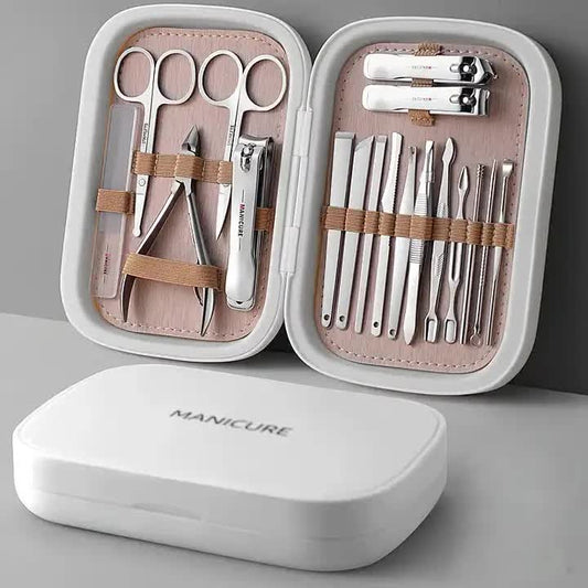 NNEDSZ White 18-Piece Manicure and Pedicure Set - Stainless Steel Nail Clipper Kit | Professional Nail Care Grooming Tools | Compact Portable Case-0
